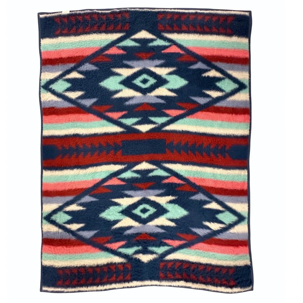 Vintage 90s Biederlack Southwestern Aztec Fleece Throw Blanket 57